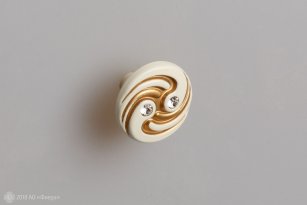 WPO726 мебельная ручка-кнопка белая с золотой патиной и кристаллами Swarovski