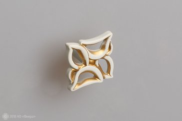 FB059 мебельная ручка-кнопка золото прованс с жемчужно-белой матовой патиной